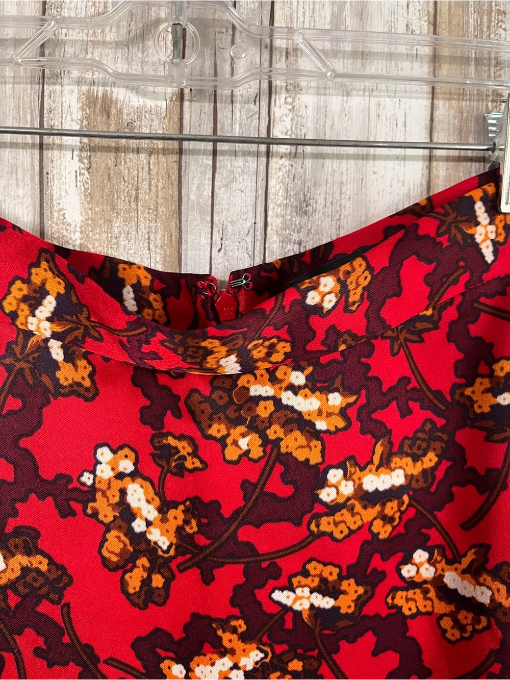 NWT Ann Taylor Red Floral A-Line Midi Skirt Fall Autumn Size 0 - Picture 4 of 6